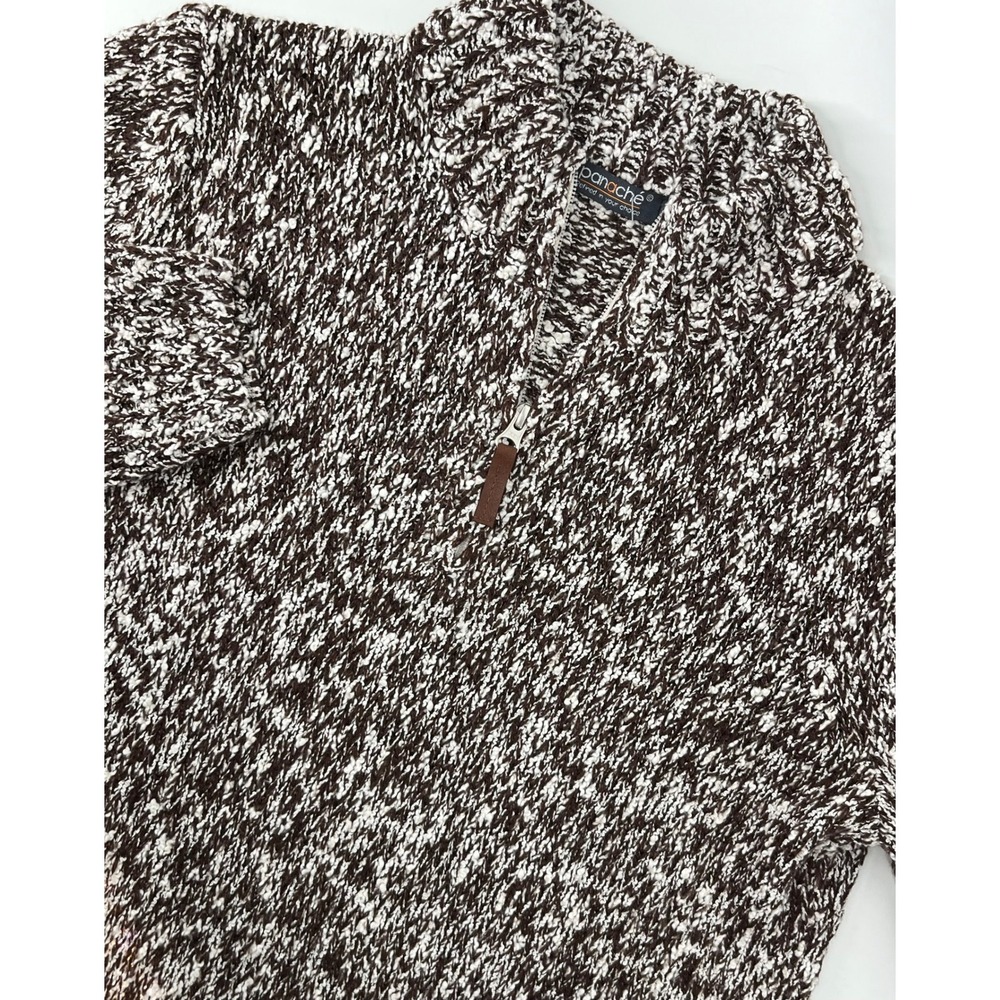 Panache Anthopologie XL Brown White Marled Chunky Knit Quarter‎ Zip Sweater XL